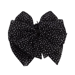 French vintage style black chiffon polka dot bow hair claw clip for elegant hair styling