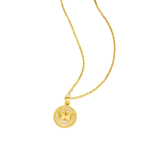 18K gold plated stainless steel necklace with round crown pendant and small crystals