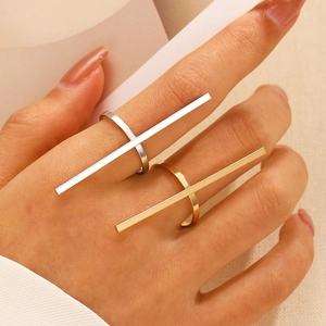 Minimalist double bar geometric open ring in polished gold and silver metal finishes