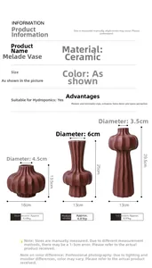 Detailed size chart for minimalist ceramic vases in three different modern dimensions