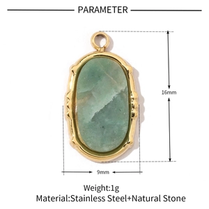 Macro view of natural stone oval pendant with stainless steel frame 16mm x 9mm size