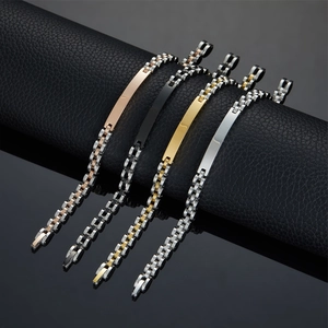 Stainless Steel Watchband Link Bracelet With Curved ID Plate Polished 316L Metal Chain Fashion Jewelry For Men And Women