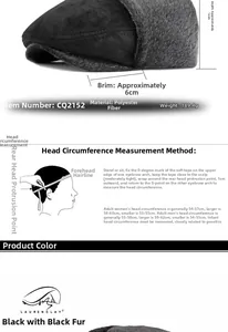 Guía de tallas para gorra de invierno con 12 cm de fondo y visera de 6 cm
