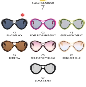 Detailed grid of seven stylish oversized sunglasses in assorted colors C1 to C7