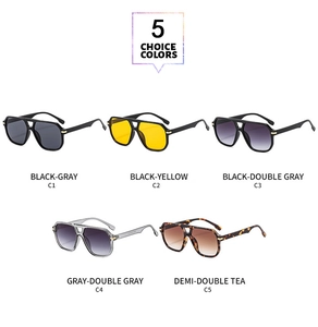 Detail showing five color variants of double bridge pilot sunglasses from C1 to C5