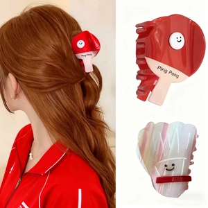 Sportliche Acryl Haarklammer Kreatives Tischtennisschläger Badminton Design Cartoon Haargreifer Für Frauen Mädchen