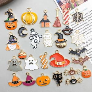 Enamel Zinc Alloy Halloween Charms Pendants Cartoon Pumpkin Ghost Witch Hat Bat Cat For DIY Jewelry Making Crafts
