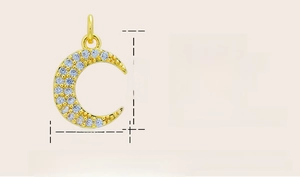 Detail of copper crescent moon pendant with cubic zirconia for DIY jewelry making