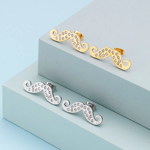 Modische Schnurrbart-Ohrstecker in Gold und Silber aus Edelstahl mit Zirkonia-Steinen