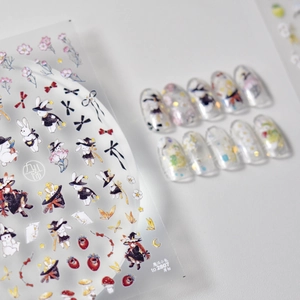 Japanese style thin rabbit and magic star moon nail art stickers with sample tip effects