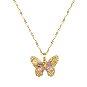 Elegant gold titanium steel necklace featuring a laser-cut butterfly pendant with crystals