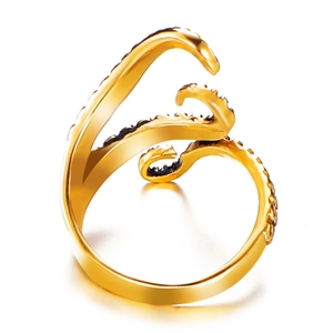 Detailed close-up of golden octopus tentacle ring with realistic sucker textures