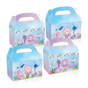 Set of 12 mermaid shell theme party gift boxes with blue purple ocean gradient design