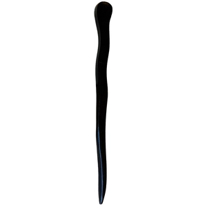 Minimalist S-shaped black wooden hair pin with elegant wave curve design for women