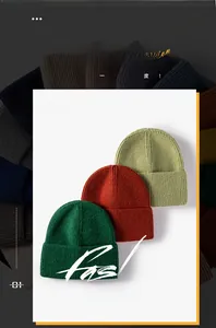 Detailed macro view of the thick ribbed knit texture on stylish winter beanies