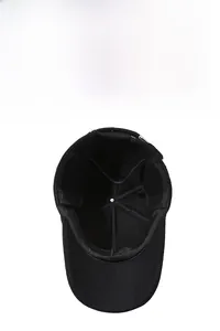 Detail of warm winter baseball cap with foldable ear flaps and thickened fleece lining