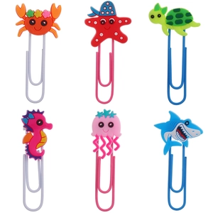 Cute Ocean Animal Paper Clips Bookmarks PVC Soft Glue Metal Creative School Office Stationery Decorative Novelty Gift