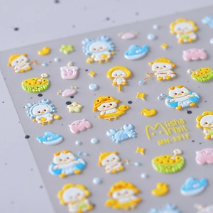 3D embossed cartoon duck nail art stickers with cute outfits on matte finish MN-391
