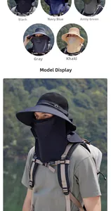 Detail of outdoor sun hat with breathable mesh face mask and neck protection cover