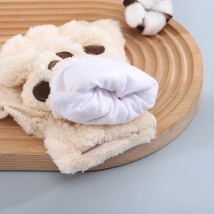 Cute cartoon cat paw fingerless plush gloves in beige and brown with thick lining