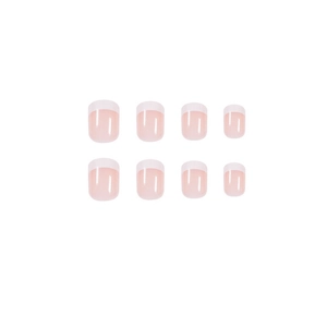 Kurze French Press-on Nails Set mit klassischem Rosa und weißem Glanzfinish