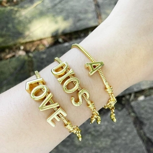 Gold Plated Copper Bracelet With Initial Letter Charms Snake Bone Chain DIY Jewelry Alphabets For Women