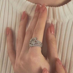 Sparkling multi-layer star zircon ring in silver finish for women with elegant design