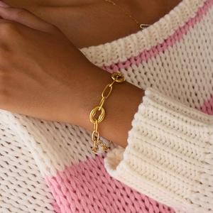 Bracelet luxueux en acier inoxydable plaqué or 18 carats avec de gros maillons en O