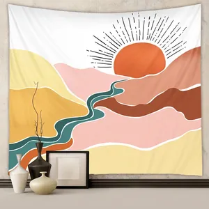 Abstract Mountain Sunset Wall Tapestry Polyester Fabric Hanging Cloth Bohemian Modern Landscape Decor Bedroom Living Room