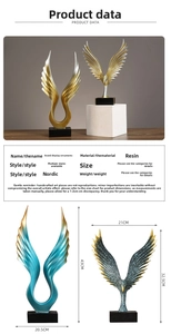 Detailed dimensions of abstract resin eagle wing sculpture in Nordic minimalist style
