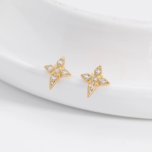 Elegant gold S925 sterling silver star stud earrings with sparkling cubic zirconia