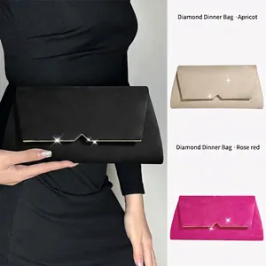 Velvet Evening Clutch Bag Envelope Handbag With Metal V-Trim And Chain Strap For Women Wedding Party Elegant