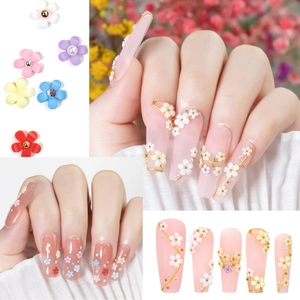 DIY 3D floral nail art charms set with colorful flowers and pearls for manicure