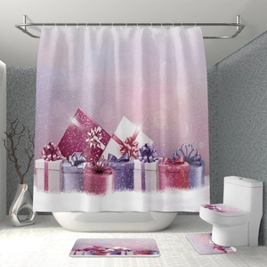 Waterproof polyester shower curtain set with purple snow gift box pattern detail