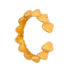 Minimalist 18k gold plated stainless steel open ring with interlocking heart patterns