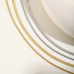Double layer braided rope and snake chain necklace in 18k gold and silver finish