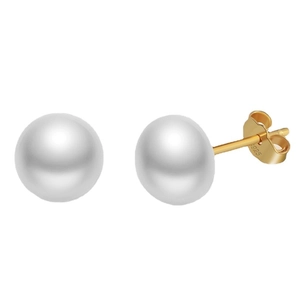 Elegant S925 sterling silver stud earrings with round white natural freshwater pearls