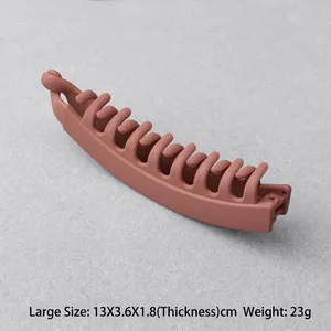 Detail of matte terracotta banana hair clip with multi-tooth grip and large 13cm sizing