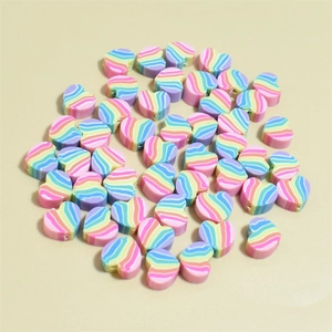 Rainbow striped heart polymer clay beads for DIY jewelry making and bracelets