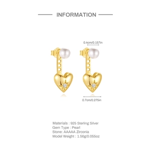 Detailed specs of s925 silver pearl heart earrings with zirconia and star motif