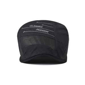 Classic black breathable mesh cotton beret featuring stylish white embroidery for adults
