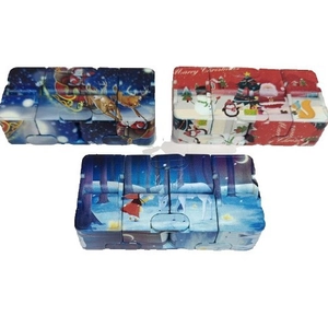 Three colorful Christmas Infinity Cubes with Santa Claus and Snowman winter scenes