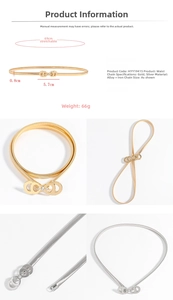 Detail of elastic metal waist chain with rhinestone infinity buckle in gold and silver