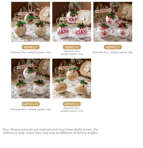 Detail of 8cm Christmas ball ornaments with pine needles, berries and deer motifs