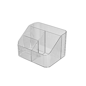 Modern transparent acrylic makeup organizer with vertical striped texture and multi-compartments