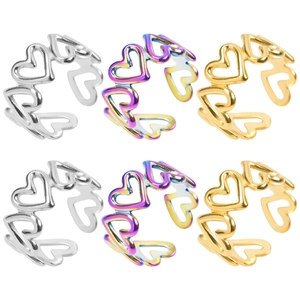 Hollow Heart Open Ring Stainless Steel Adjustable Minimalist Sweet Band Vacuum Plated Jewelry For Women