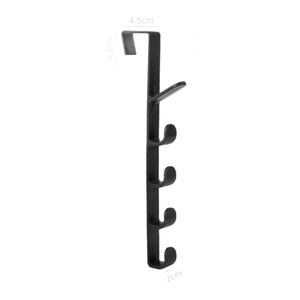 Schwarze Türhakenleiste mit 5 Haken für Taschen und Kleidung, 4,5 cm Breite, ohne Bohren