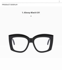 Dettaglio della montatura per occhiali quadrata oversize anti-luce blu nero lucido