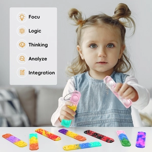 Rainbow silicone Pop It keychain fidget toy set for logical thinking and stress relief