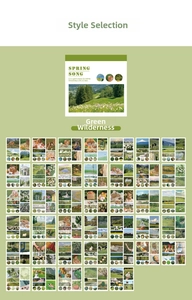 Gros plan d'autocollants style peinture à l'huile Spring Song avec paysages naturels